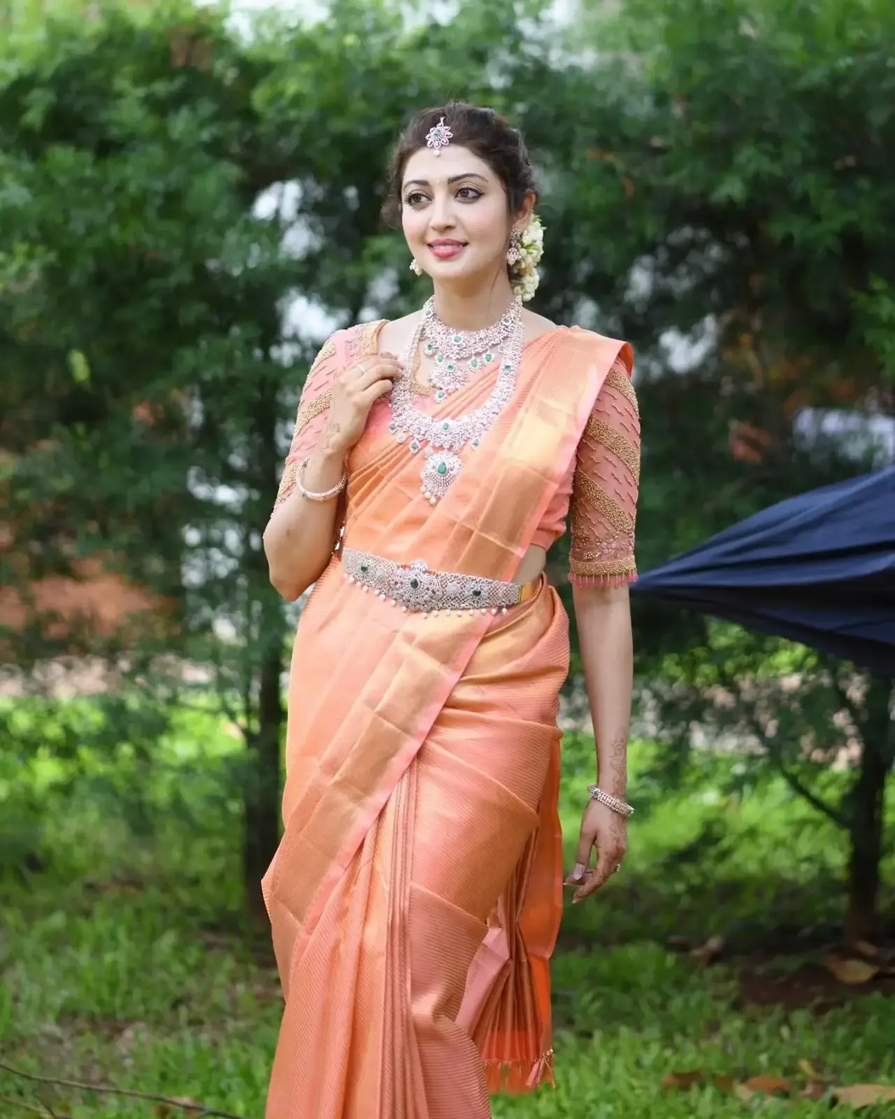 Bollywood Actress Pranitha Subhash Images in Orange Saree